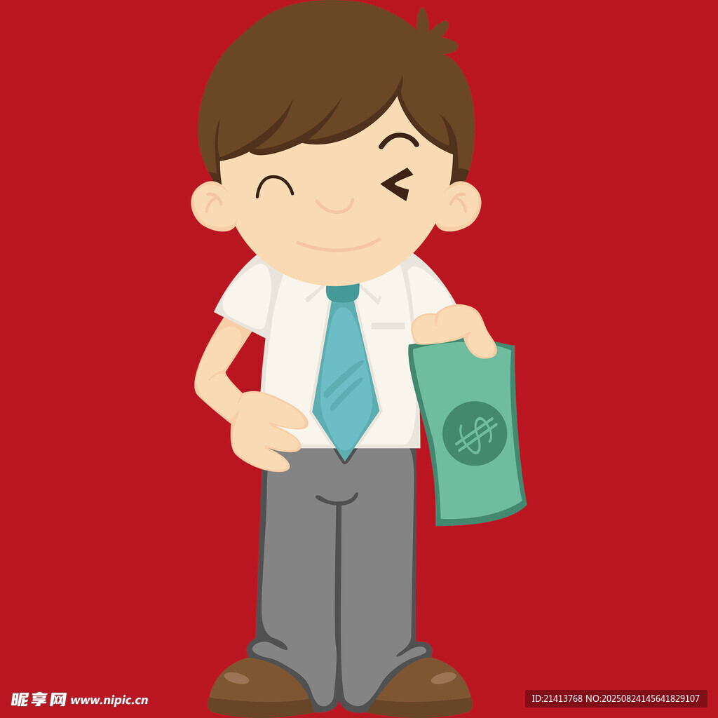 男孩手持鈔票顯開心