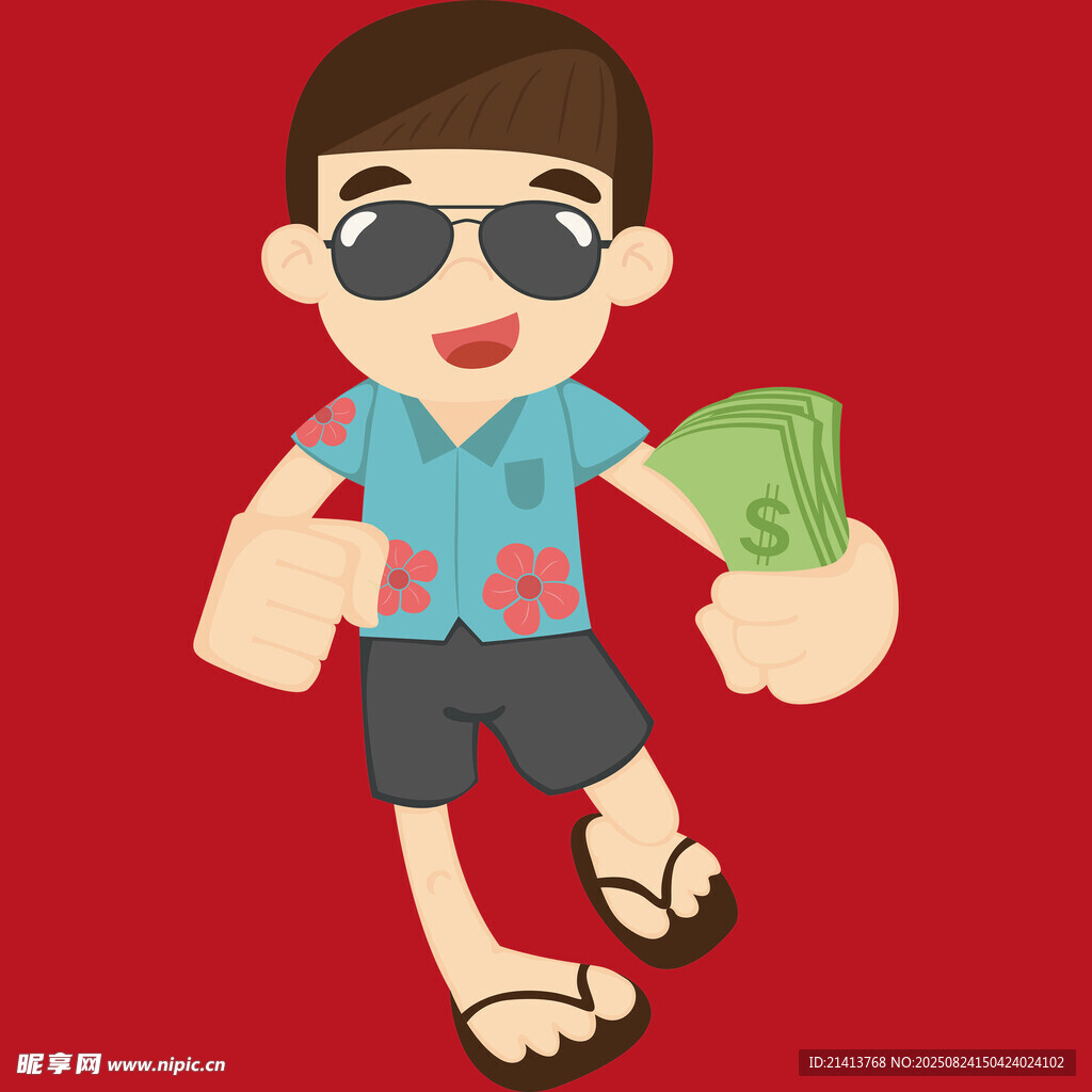 潮酷男孩手持鈔票炫富