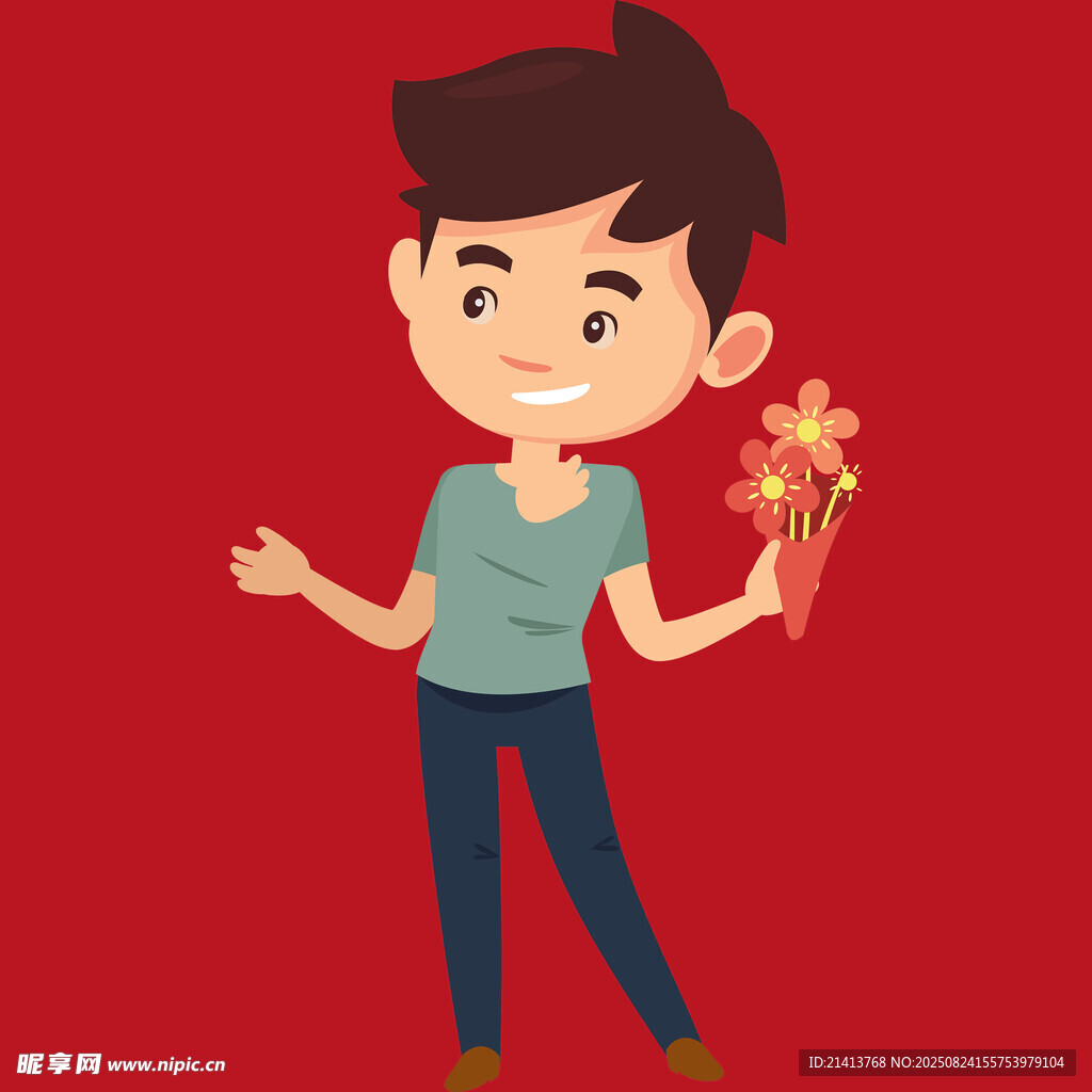 手持花束的開心男孩