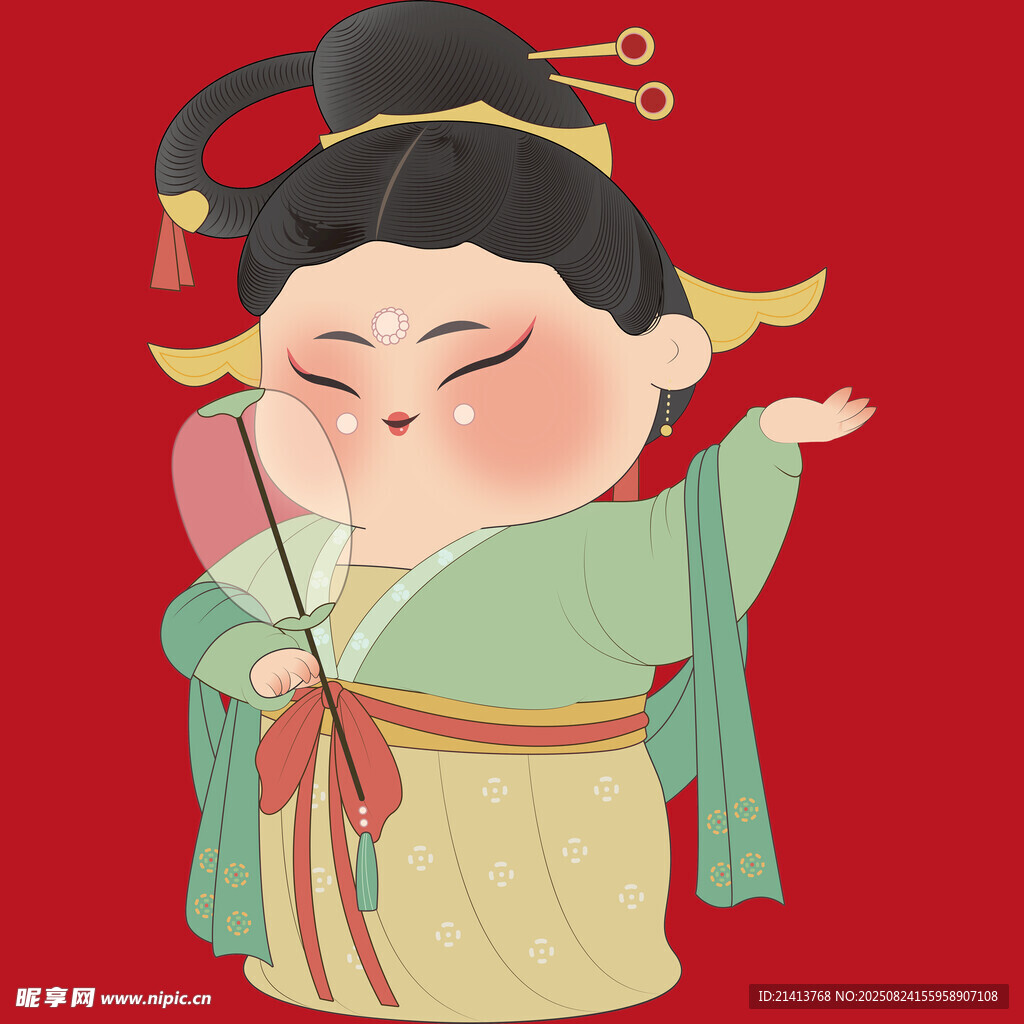 可愛(ài)古風(fēng)仕女手持團(tuán)扇