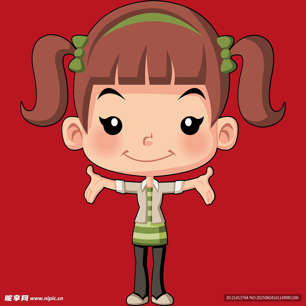 扎雙馬尾的可愛卡通女孩