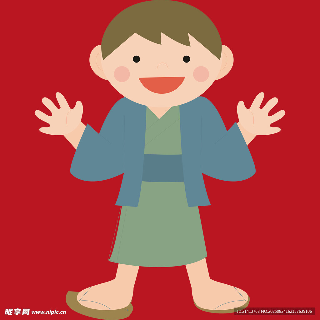 穿和服的歡快小男孩