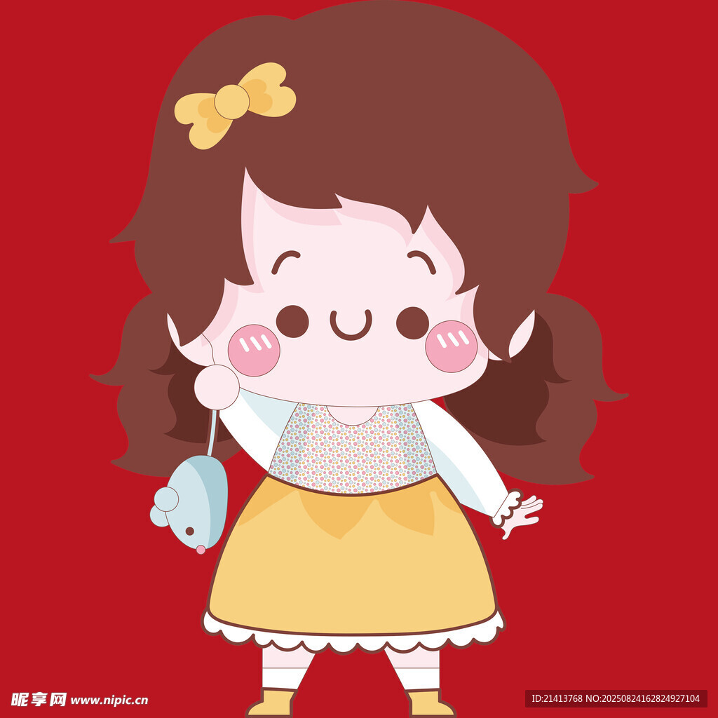 可愛(ài)扎辮女孩手持小物件