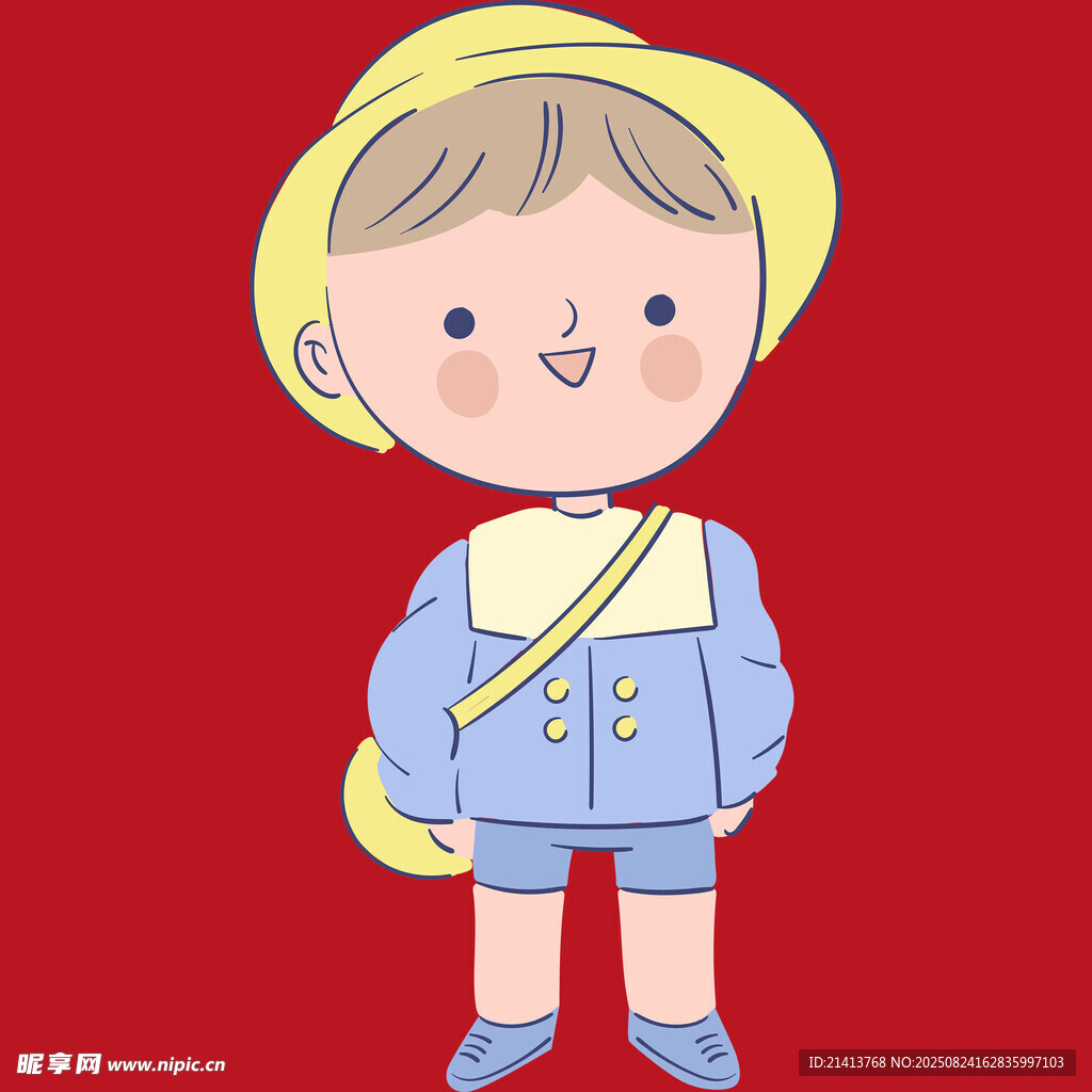 戴帽背袋的可愛小男孩