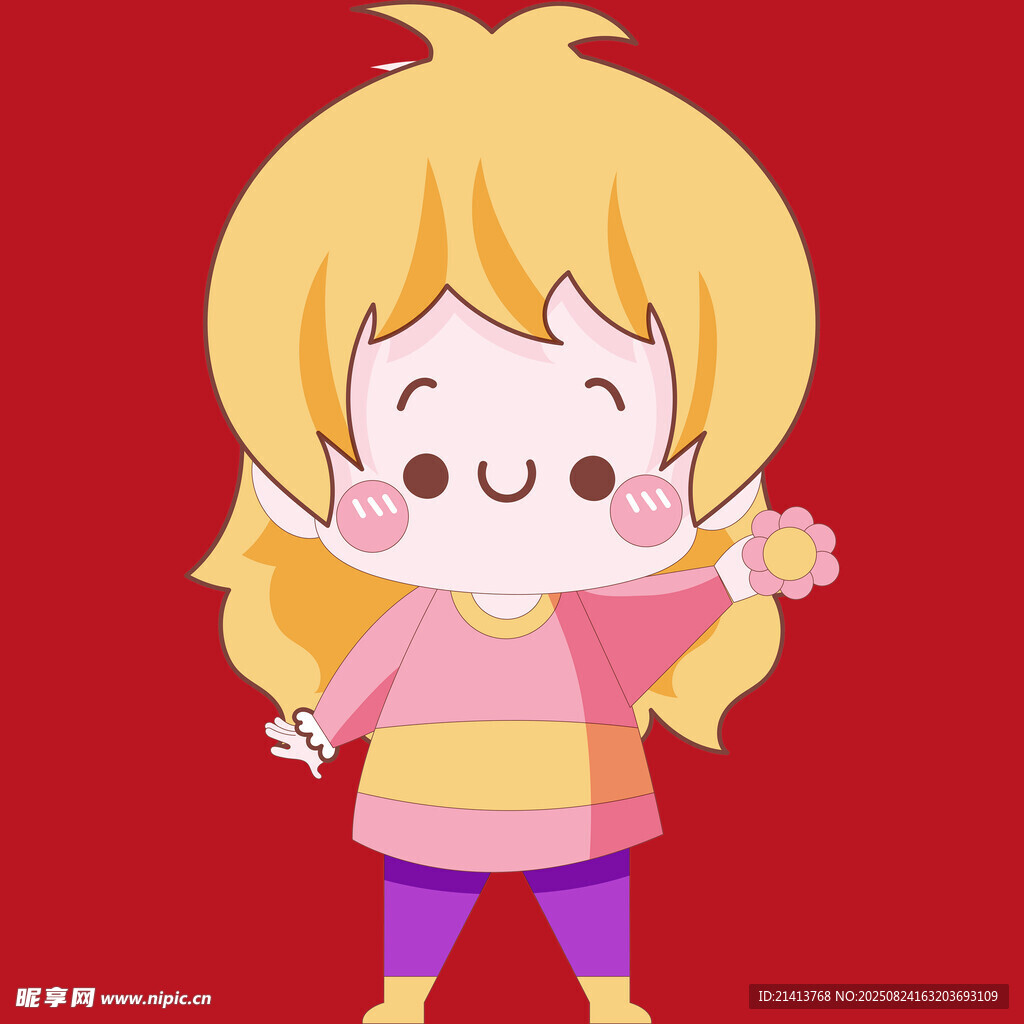 扎雙辮的可愛卡通小女孩