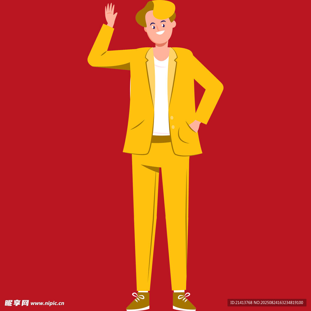 穿黃衣?lián)]手的時(shí)尚男子