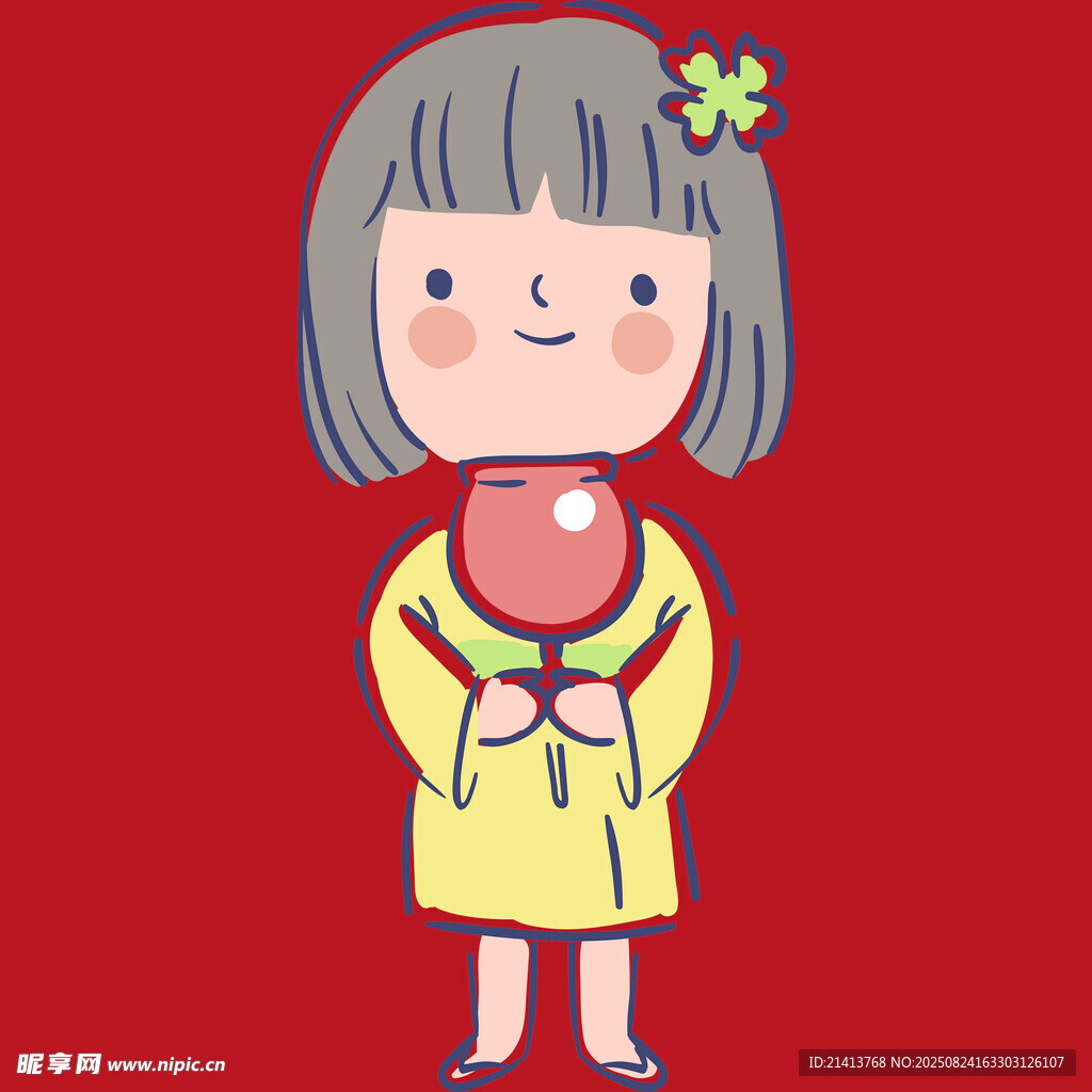穿黃衣捧物的可愛小女孩
