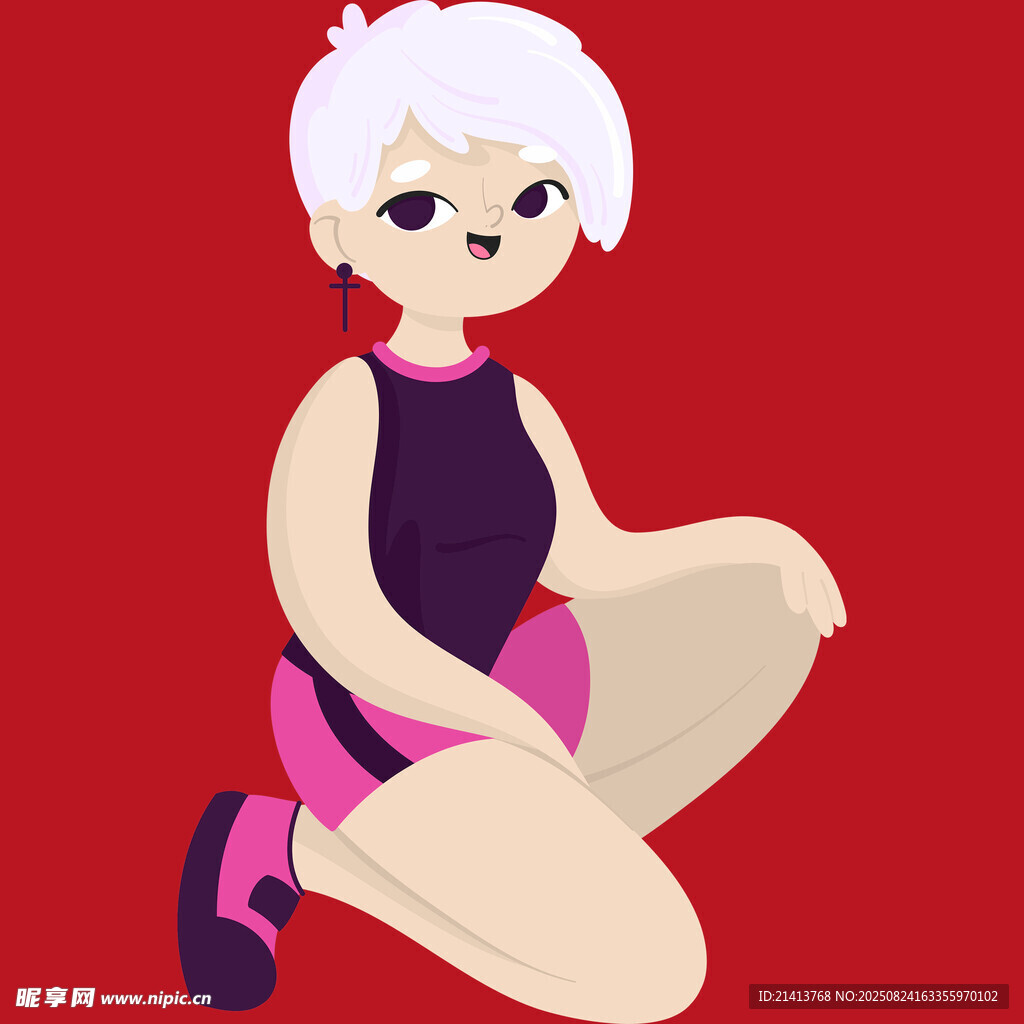 白發(fā)女孩跪地可愛造型