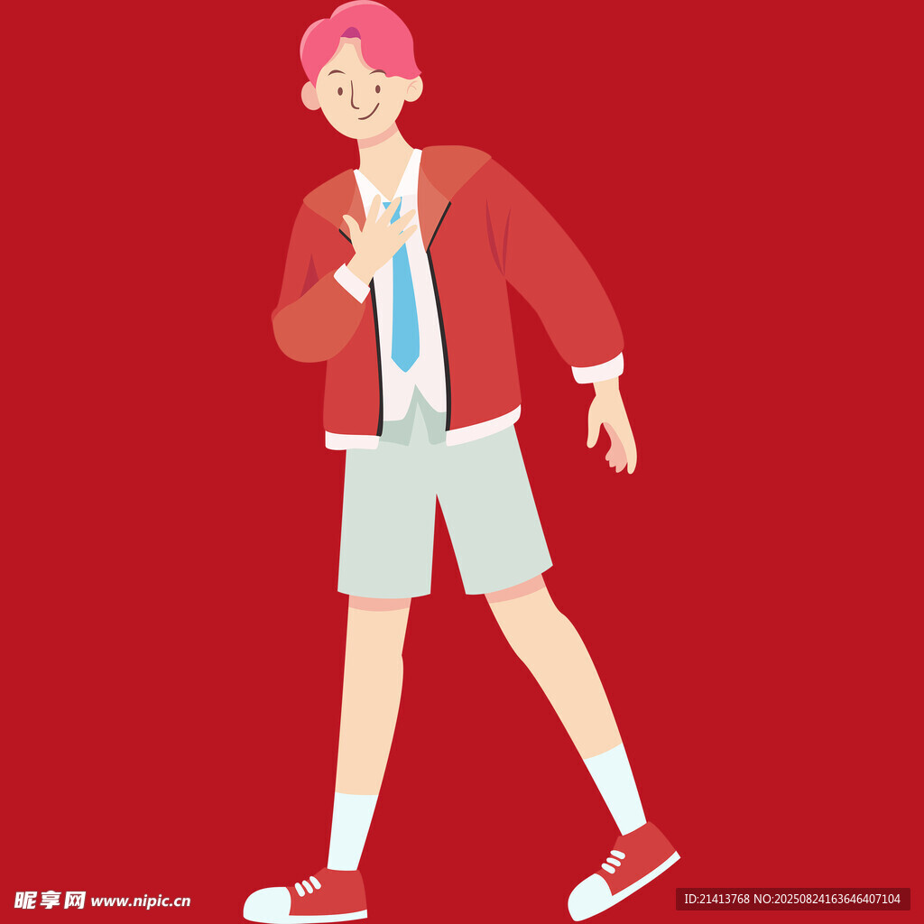 時(shí)尚紅發(fā)少年休閑行走