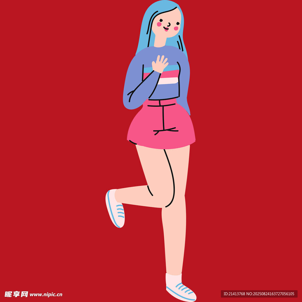 藍(lán)發(fā)女孩活力奔跑
