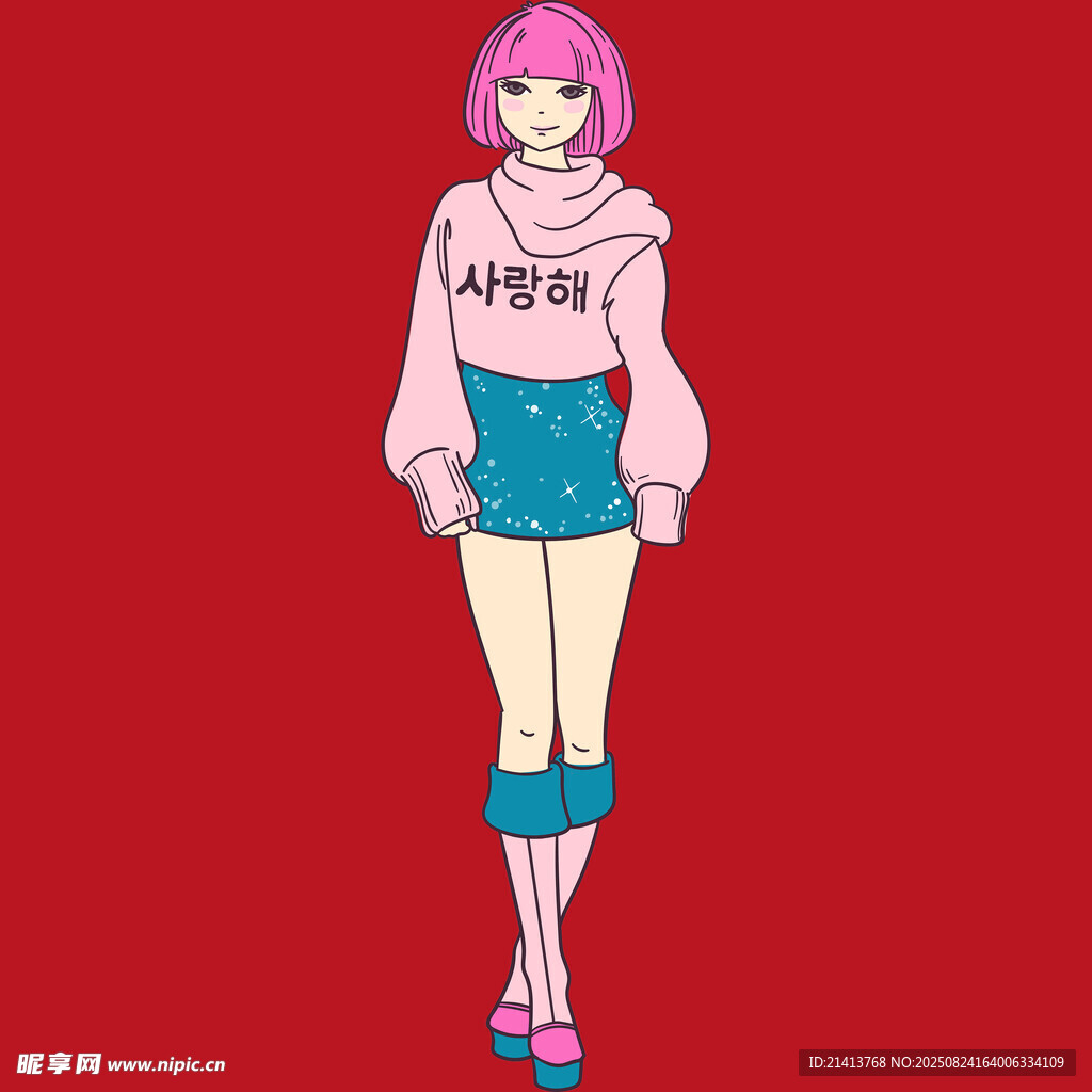 粉色頭發(fā)女孩時尚穿搭展示