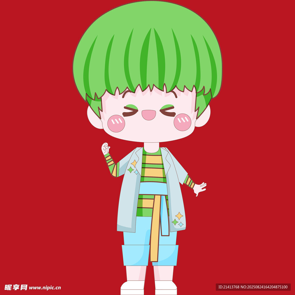 綠發(fā)萌娃手持棒棒糖