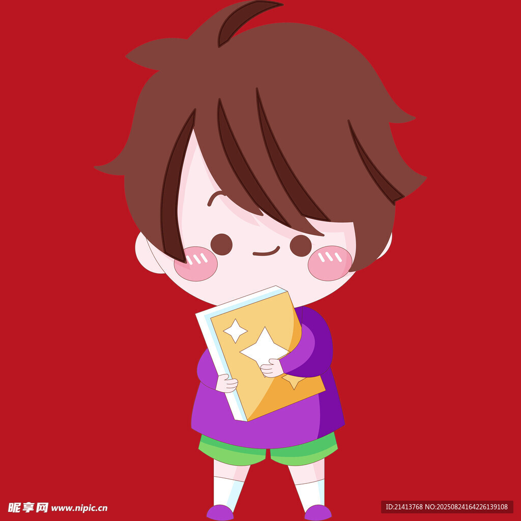 抱書本的可愛卡通小男孩