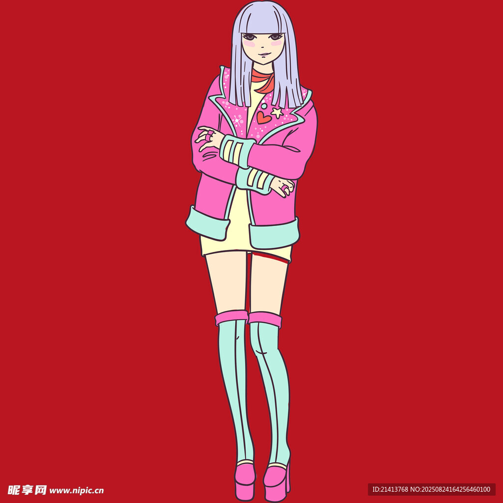 粉色系時(shí)尚裝扮的卡通女孩
