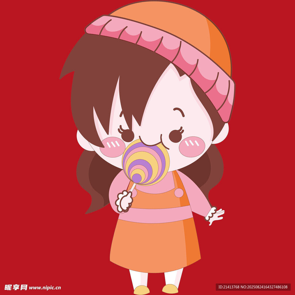 戴帽女孩手持多彩棒棒糖