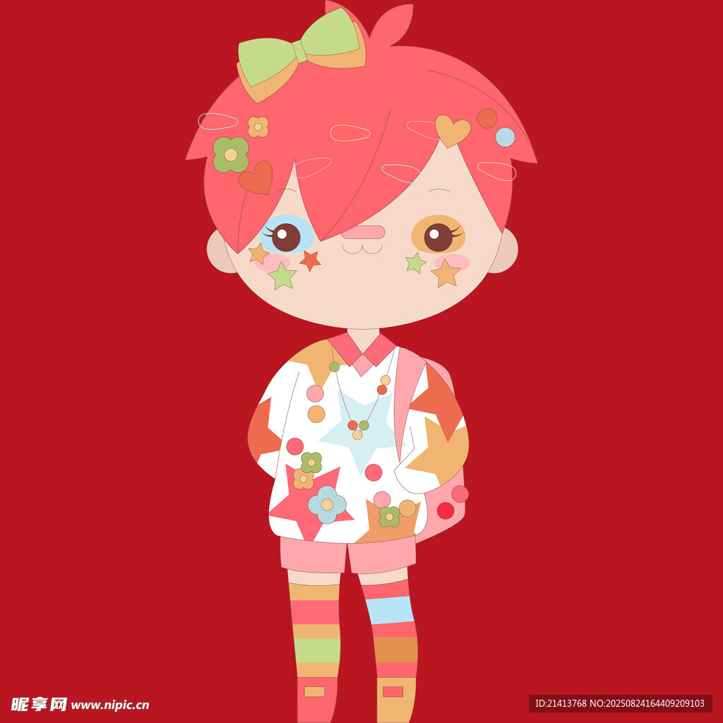 紅發(fā)萌娃抱花可愛(ài)形象