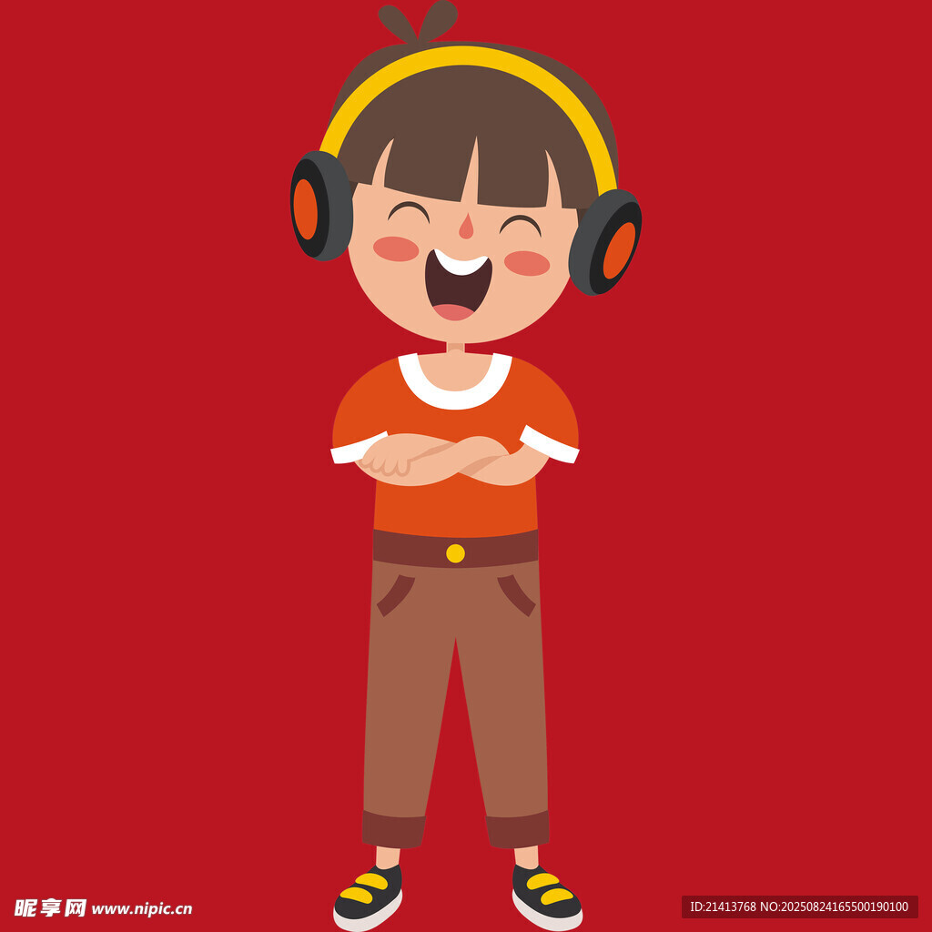 戴耳機(jī)歡唱的活力少年
