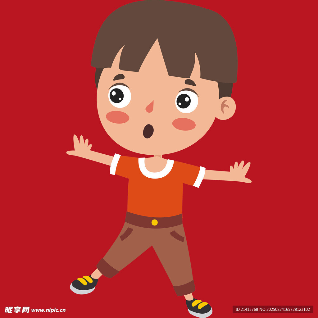 驚訝小男孩張開雙臂