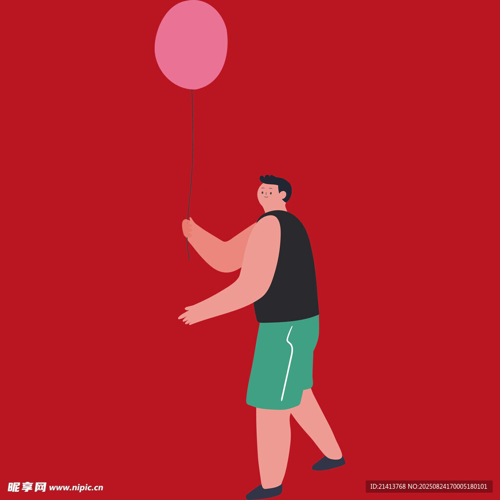 男子手持粉色氣球漫步