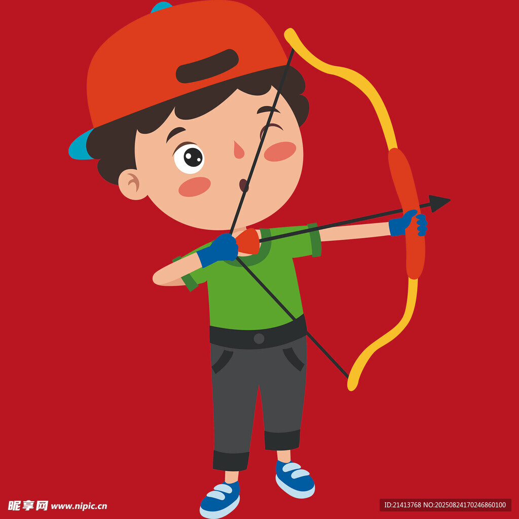 男孩專注射箭瞬間