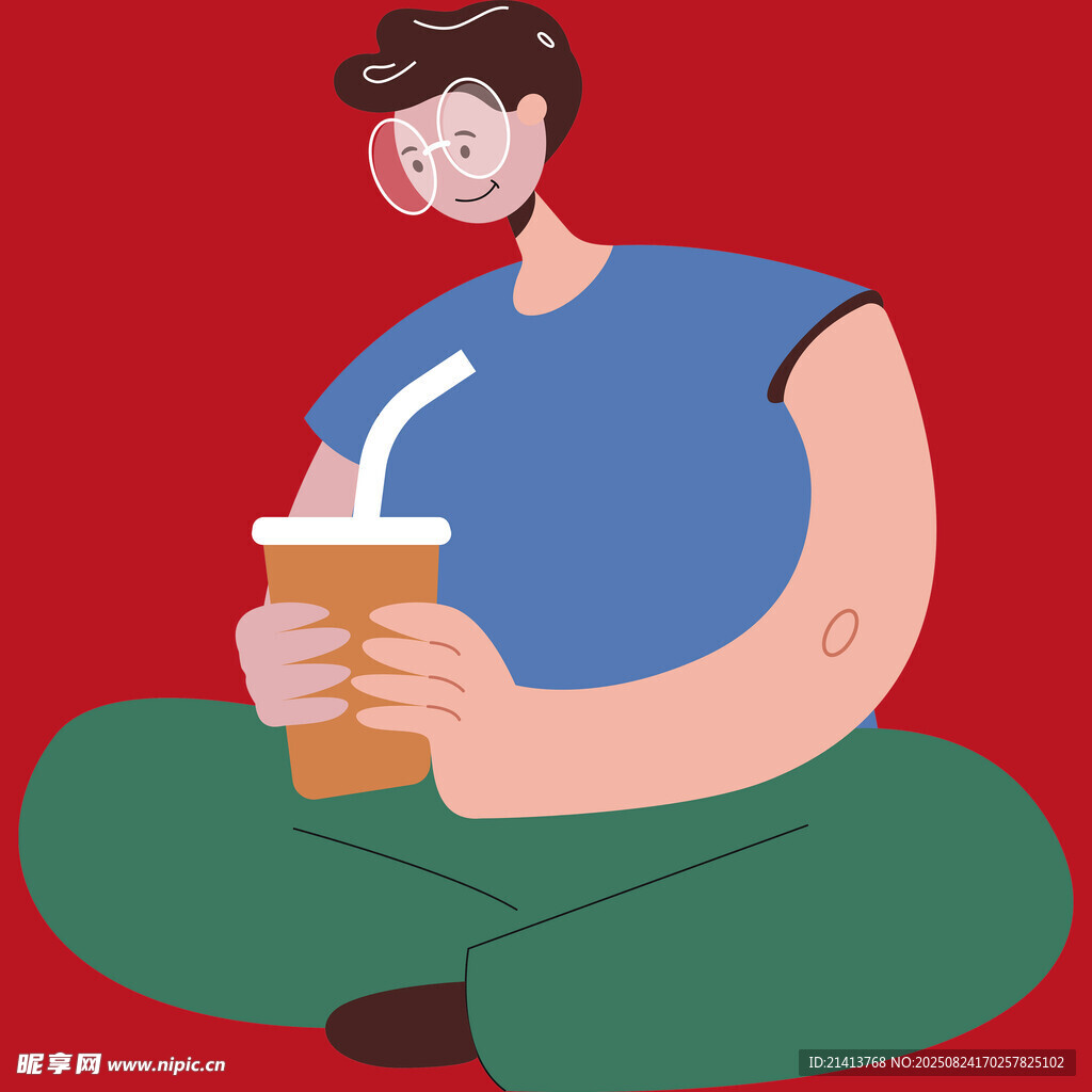 坐著喝飲料的快樂男子