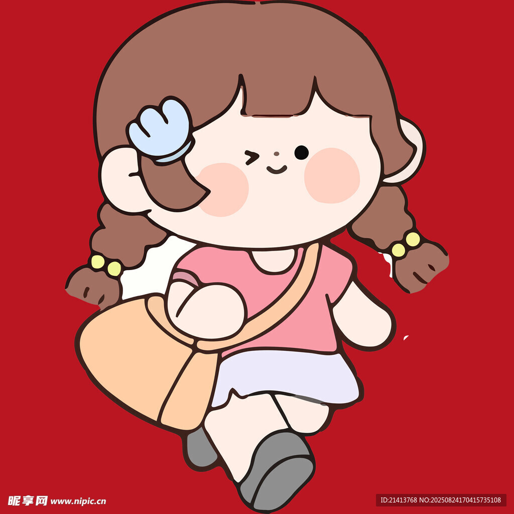 背著包的可愛扎辮小女孩
