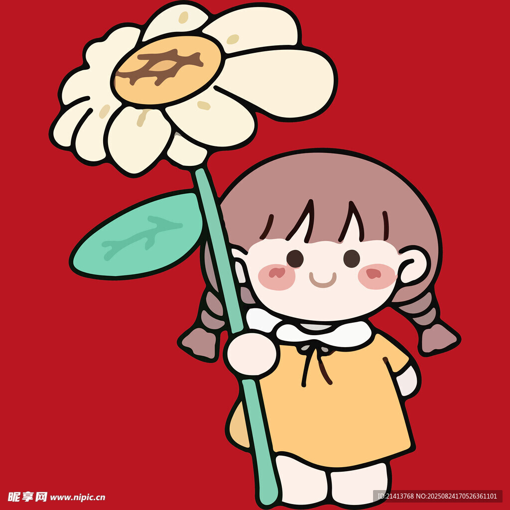 手持花朵的可愛小女孩