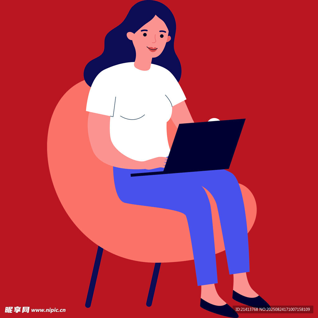 女子舒適坐姿使用筆記本電腦