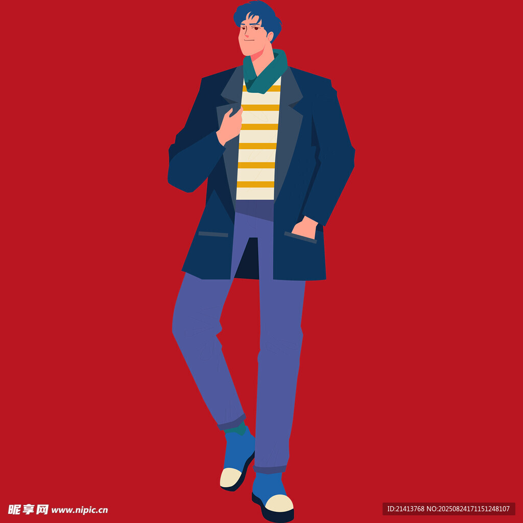 時尚男士休閑姿態(tài)插畫