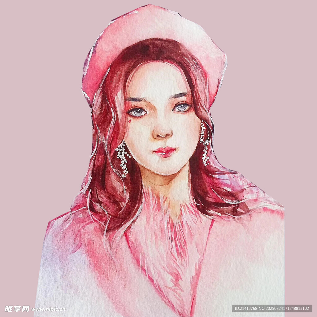 粉色系時尚女孩插畫