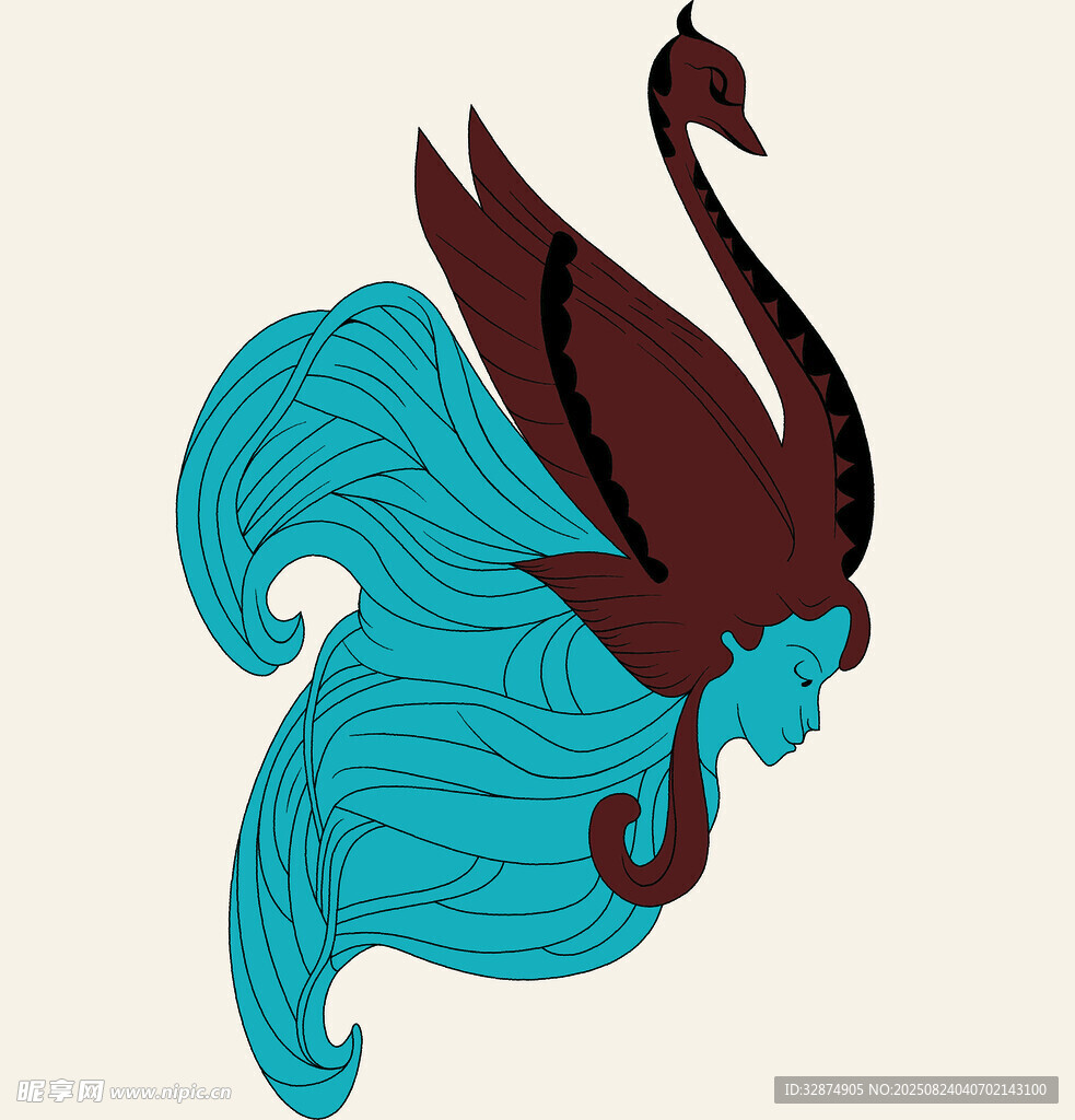 藍(lán)發(fā)天鵝少女插畫(huà)形象