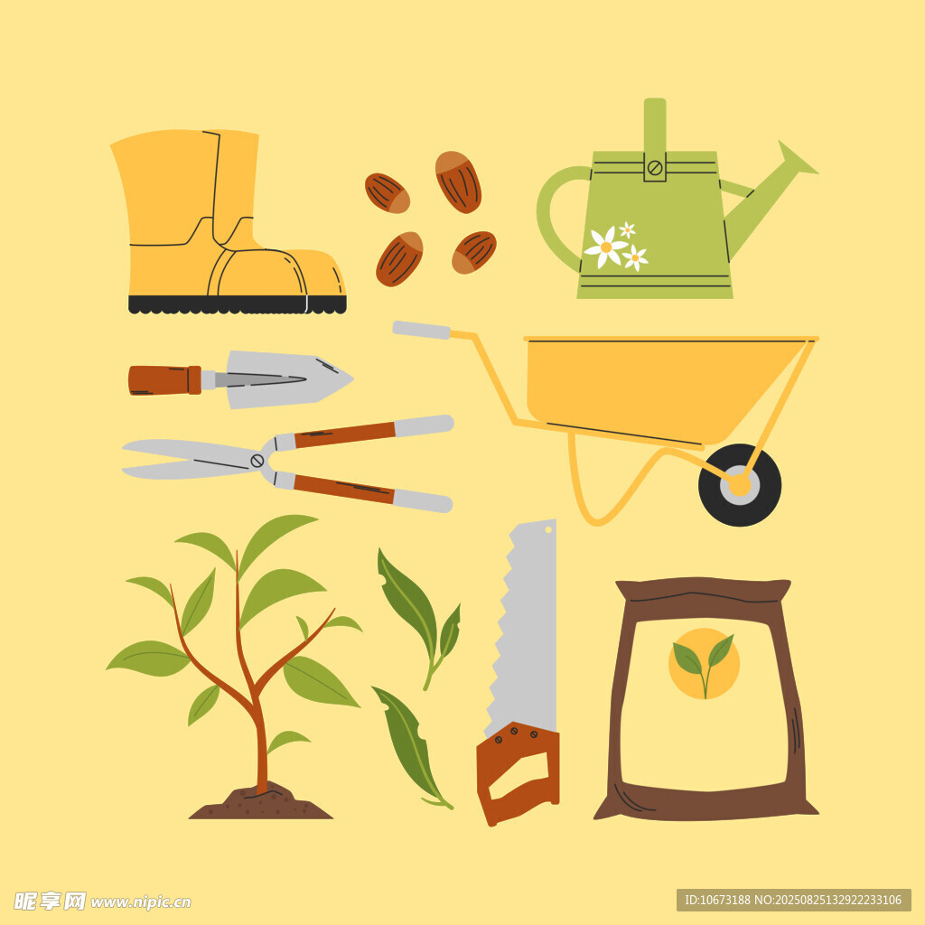 園藝工具與植物元素集合