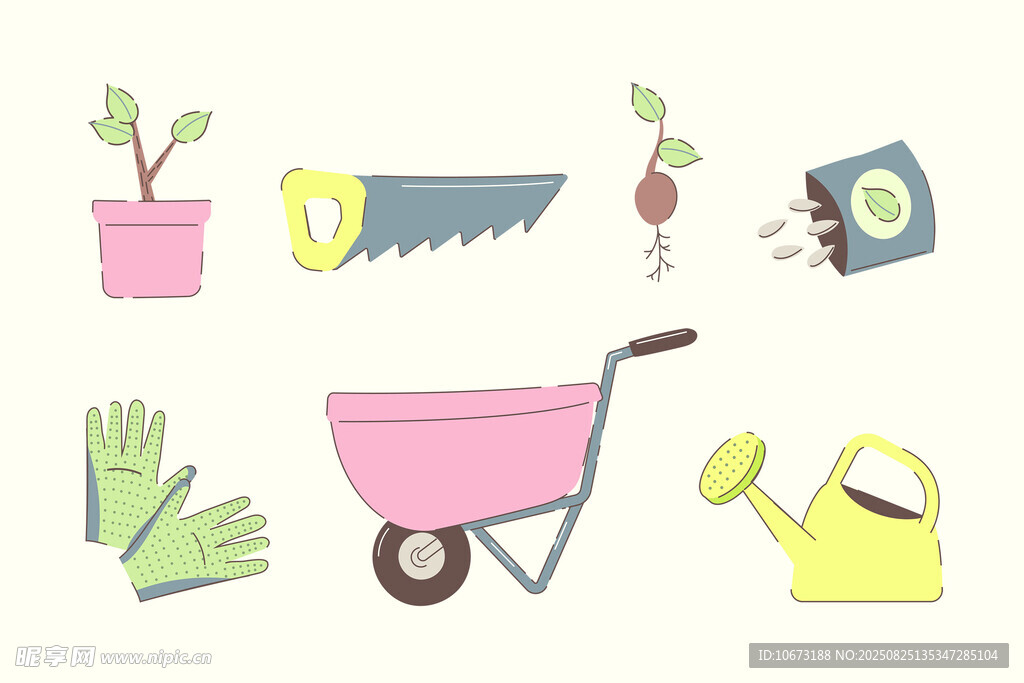 園藝工具與植物圖標(biāo)集合