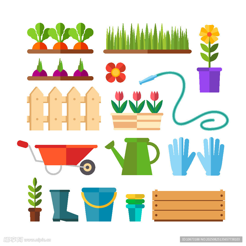 園藝工具與植物元素集合
