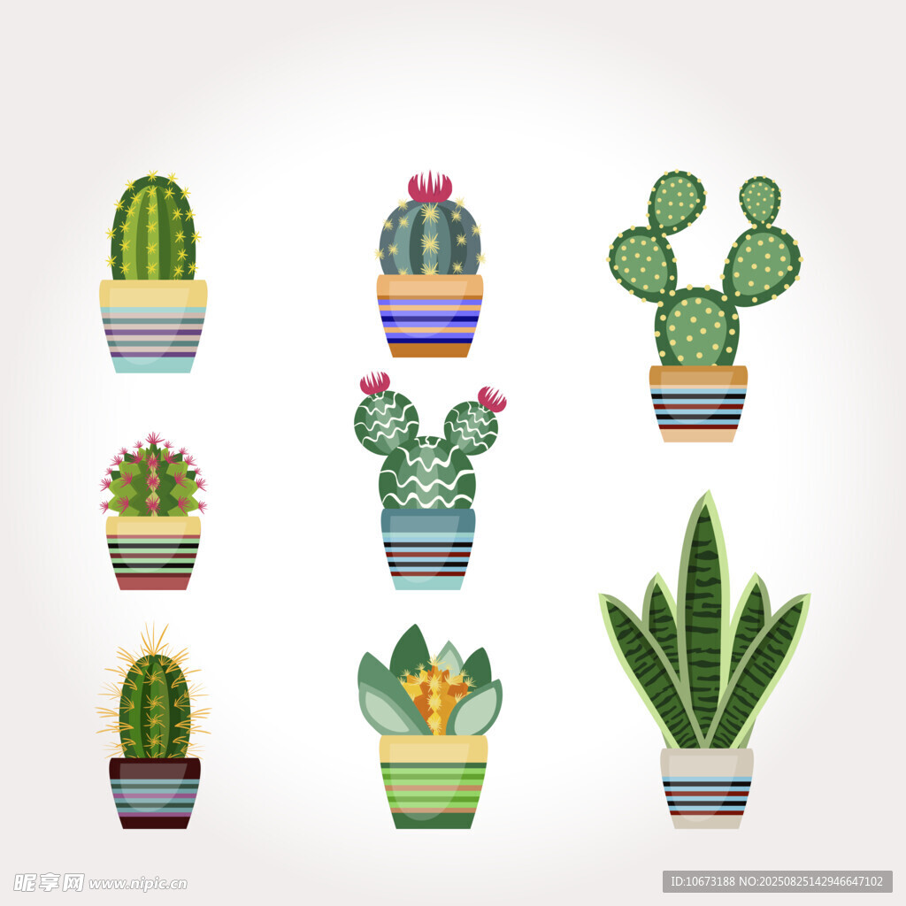 可愛(ài)多彩盆栽仙人掌插畫(huà)