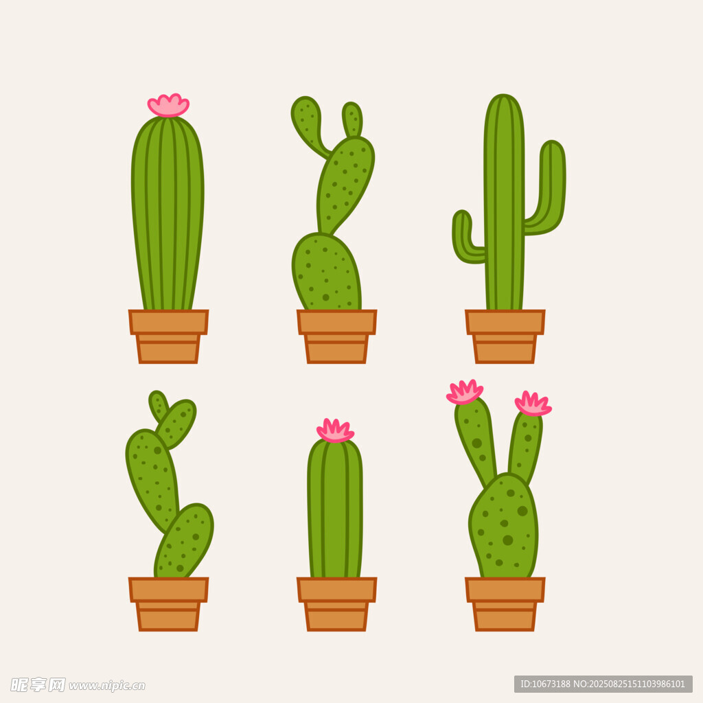 可愛仙人掌盆栽插畫