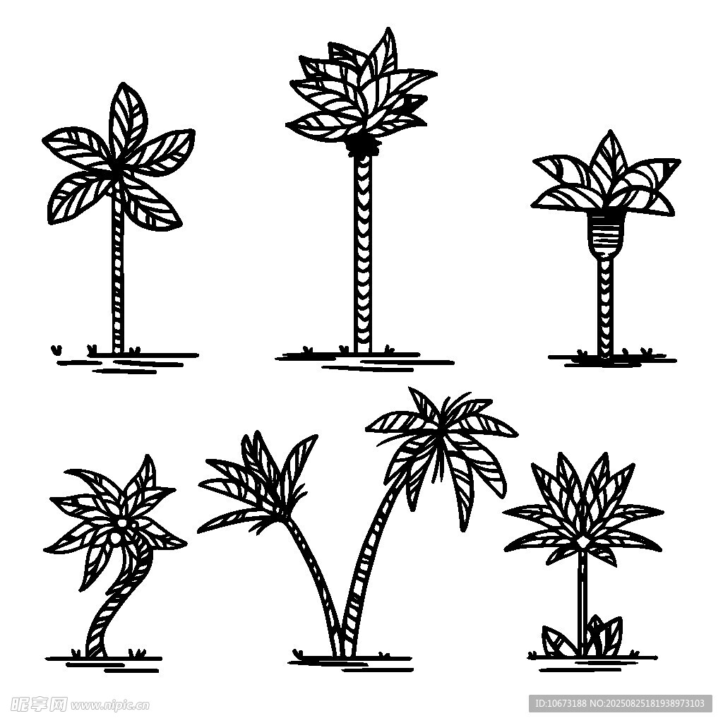 手繪風(fēng)格多樣棕櫚樹圖案