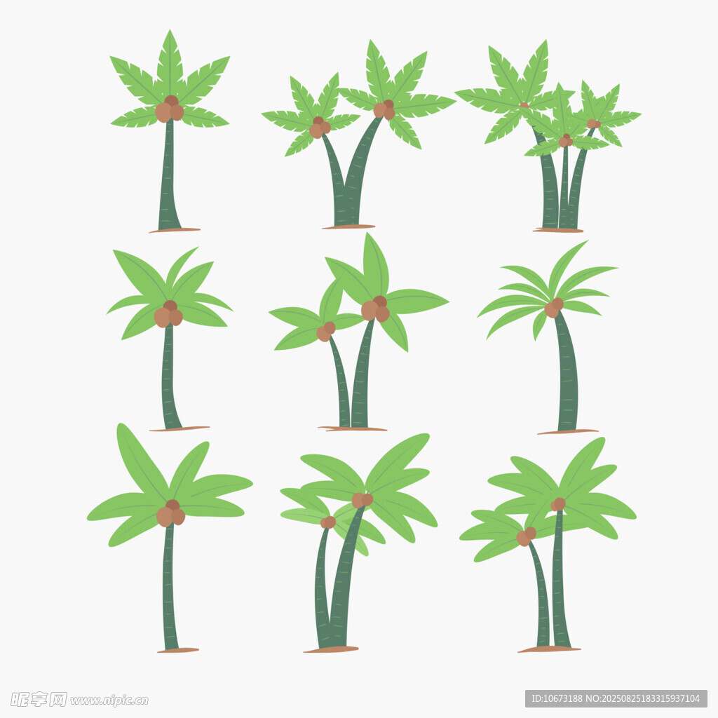 一組可愛的卡通棕櫚樹插畫
