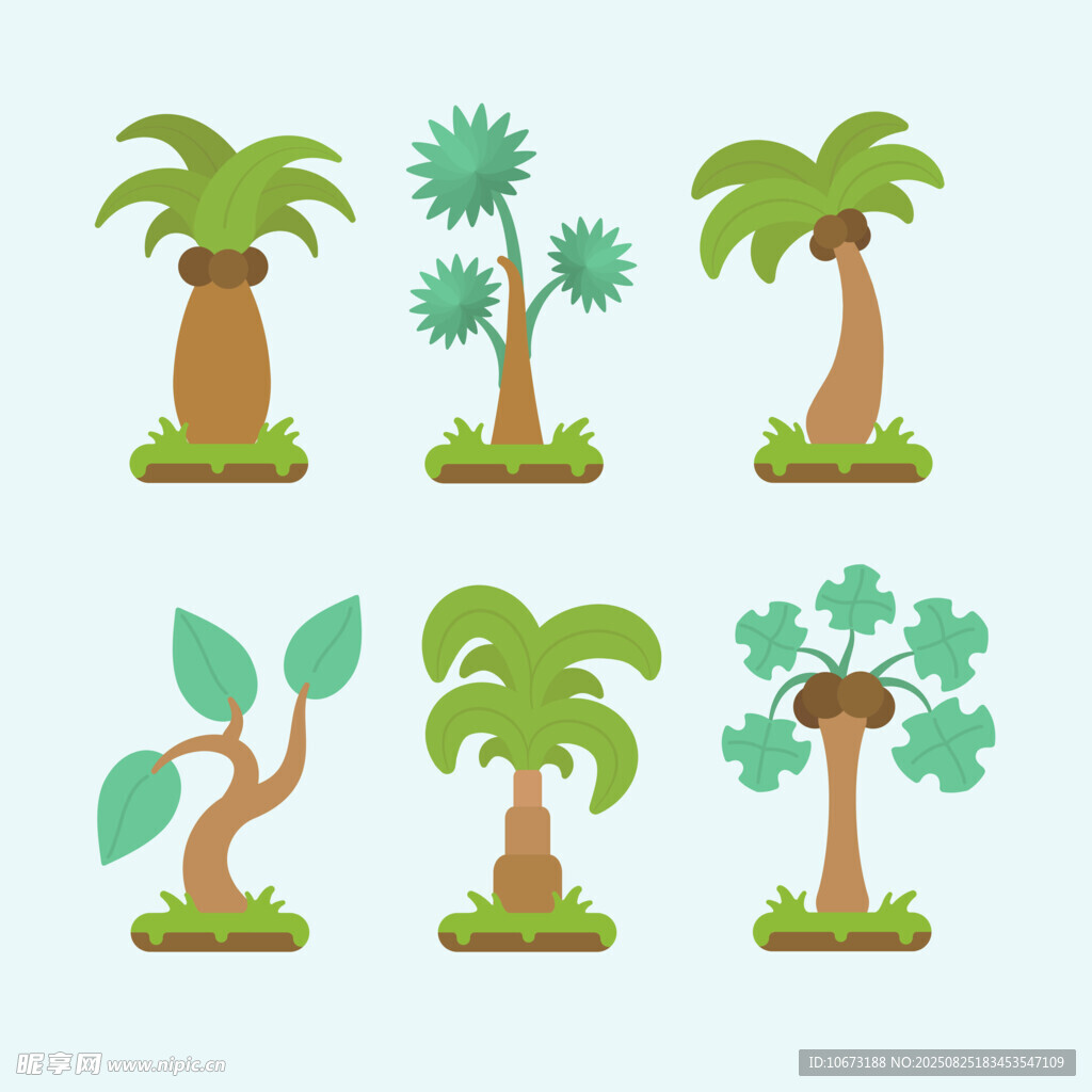 多樣熱帶棕櫚樹插畫
