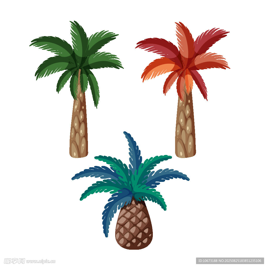 三棵多彩棕櫚樹插畫