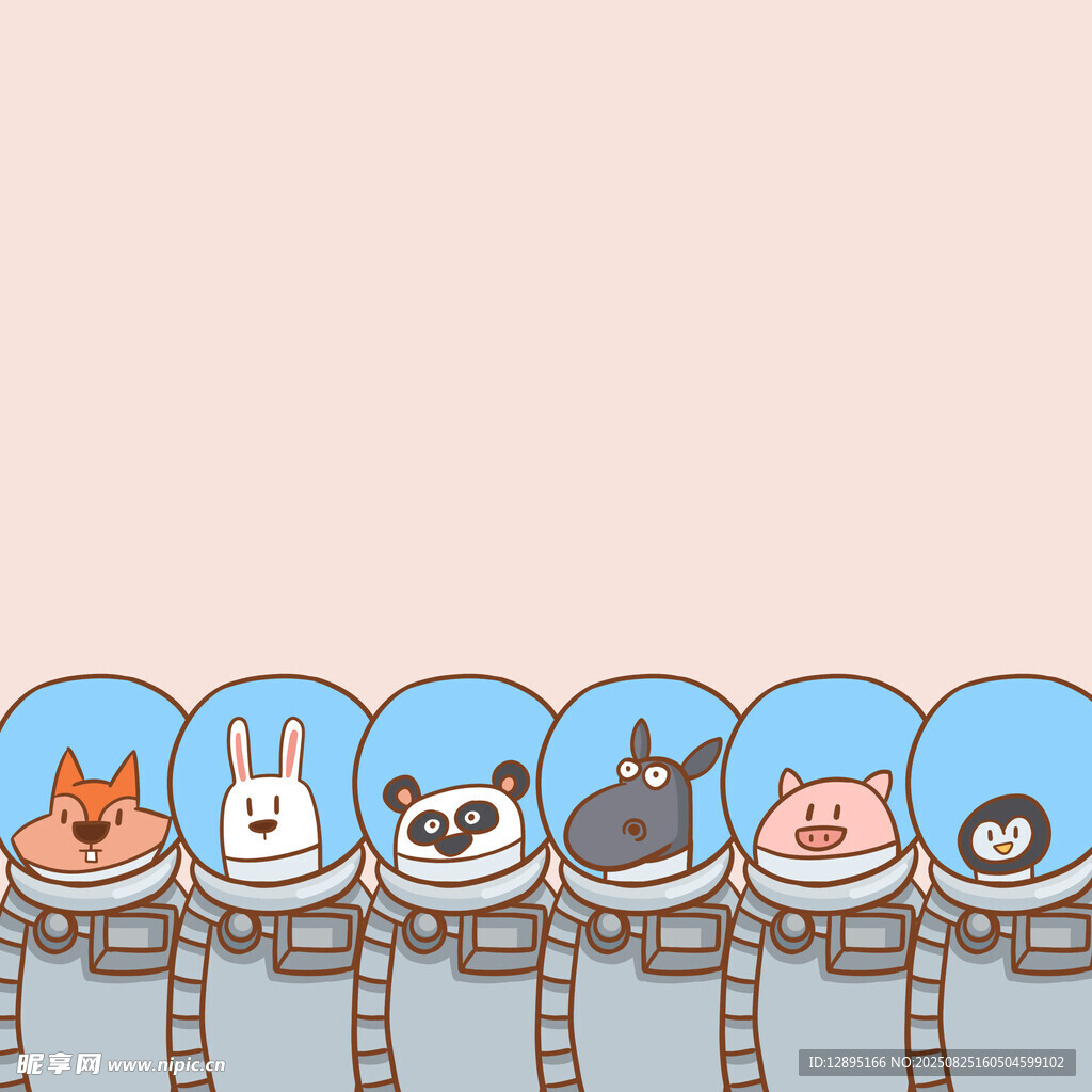 可愛動物排隊插畫