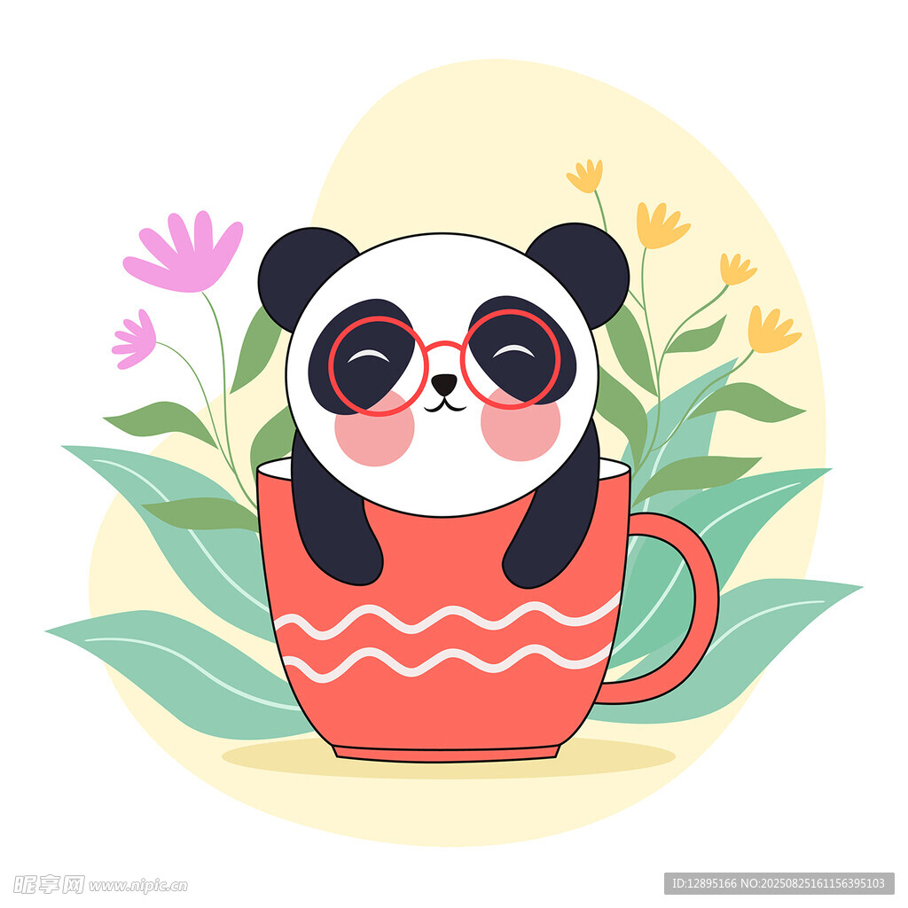 杯中萌趣熊貓愜意模樣