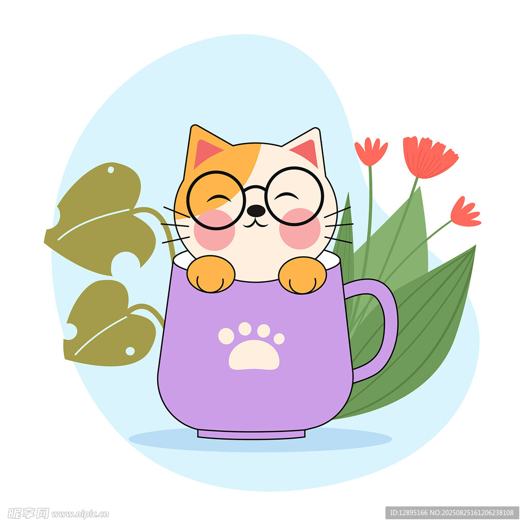 杯中小貓萌趣可愛