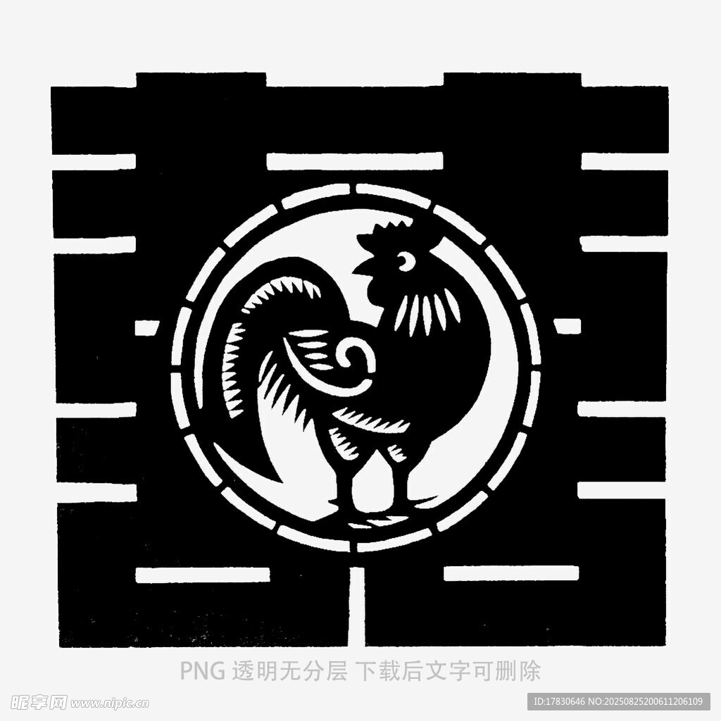 黑白剪紙風公雞圖案