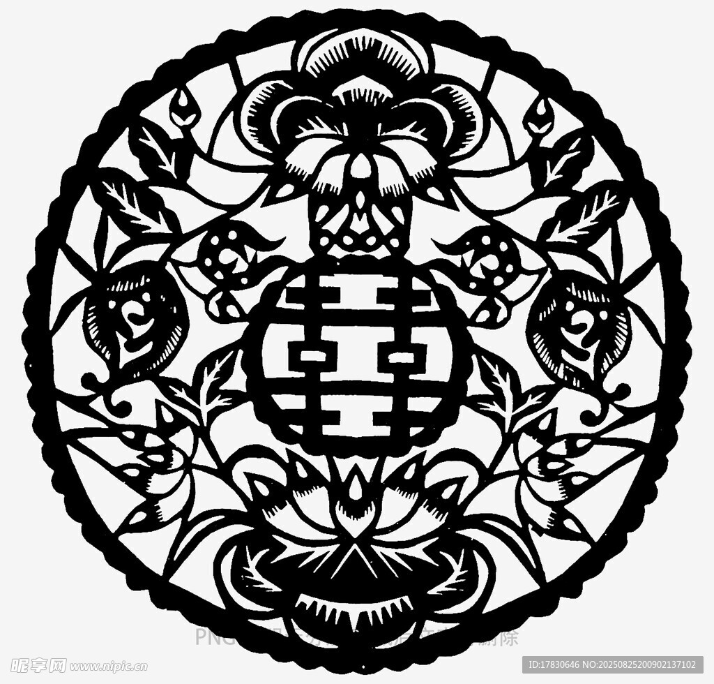 傳統(tǒng)中式雙喜剪紙圖案