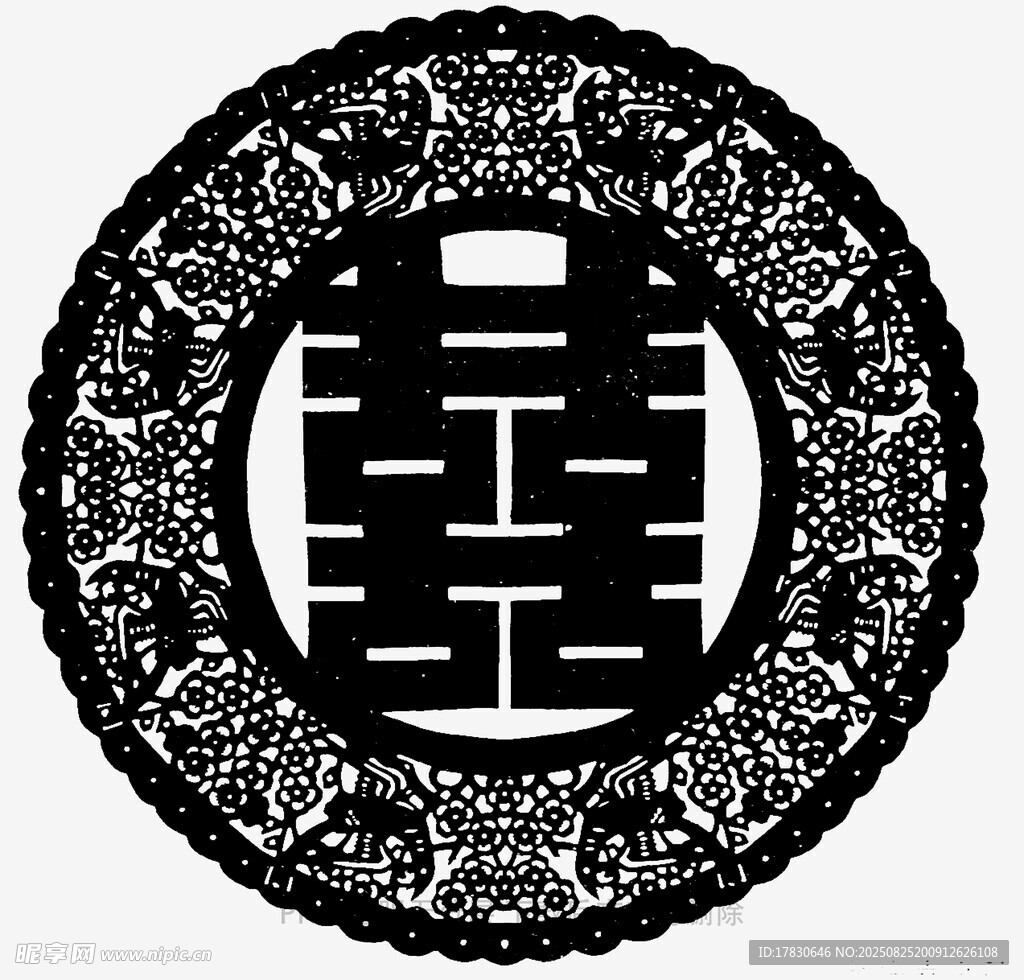 中式傳統(tǒng)雙喜圓形裝飾圖案