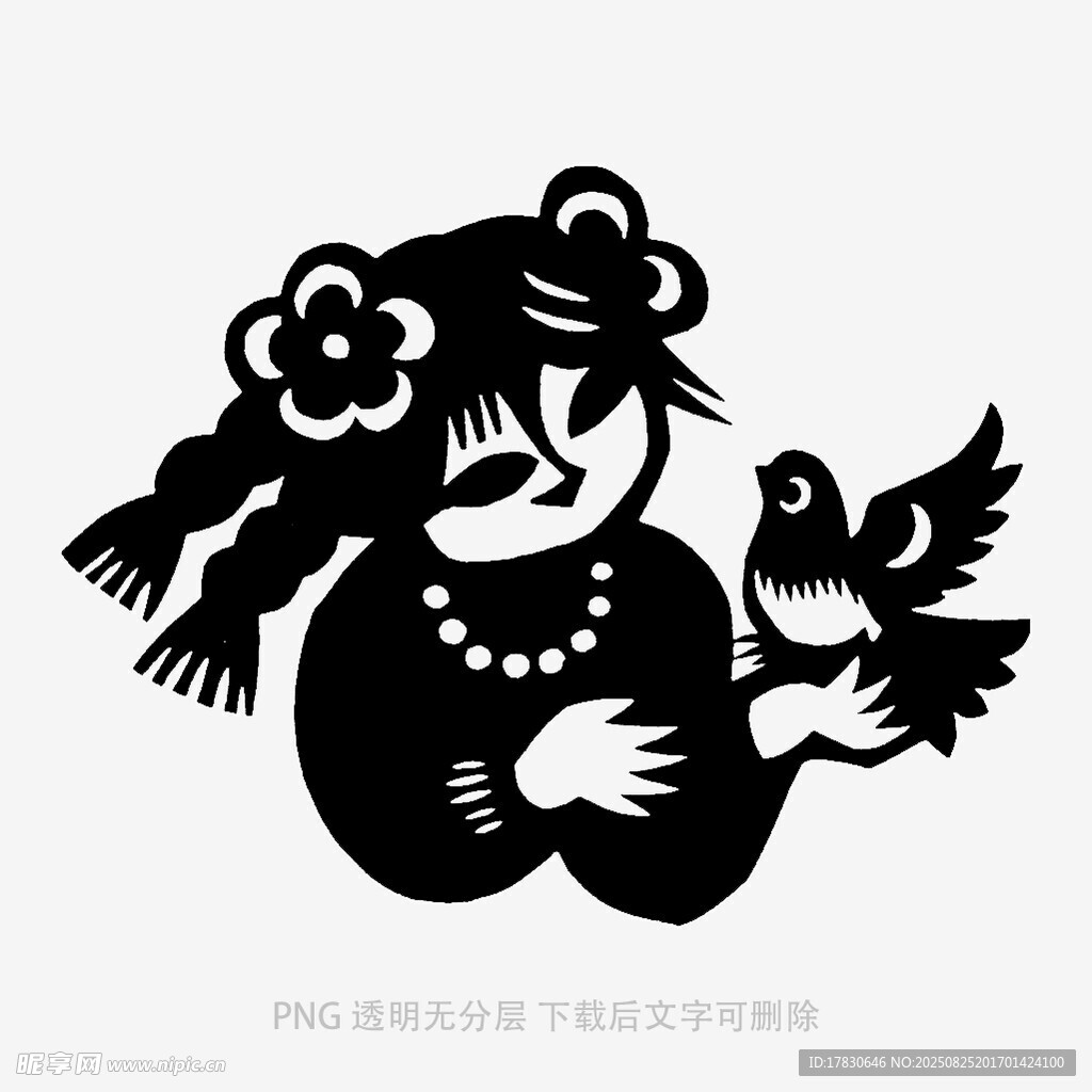 剪紙女孩與飛鳥的溫馨畫面