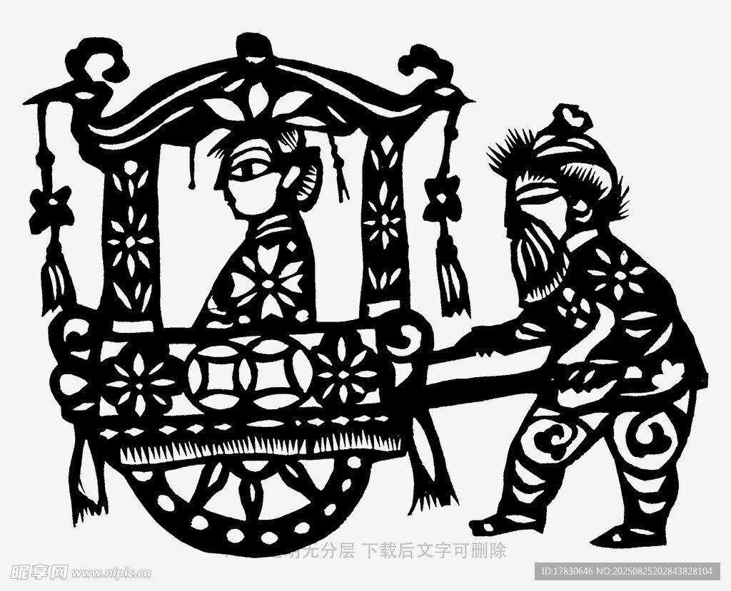 古代人物推車場景插畫