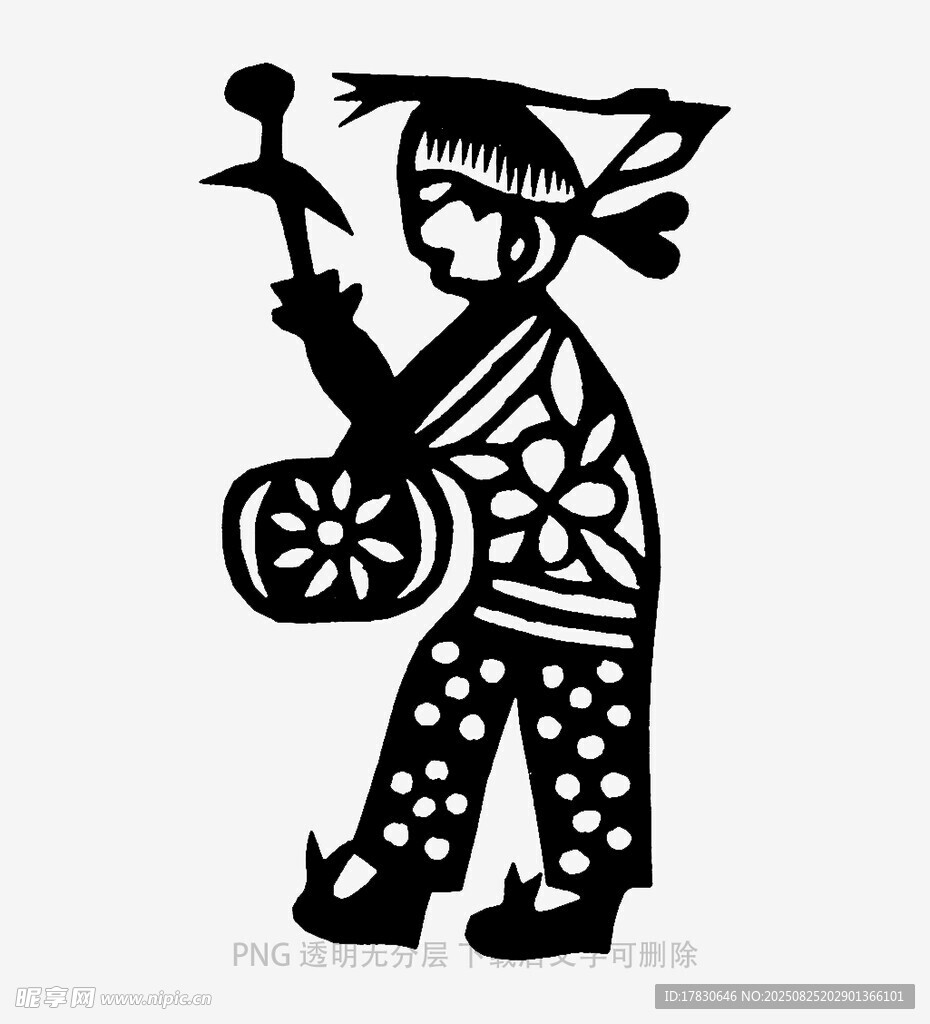 傳統(tǒng)剪紙風(fēng)擊鼓孩童形象