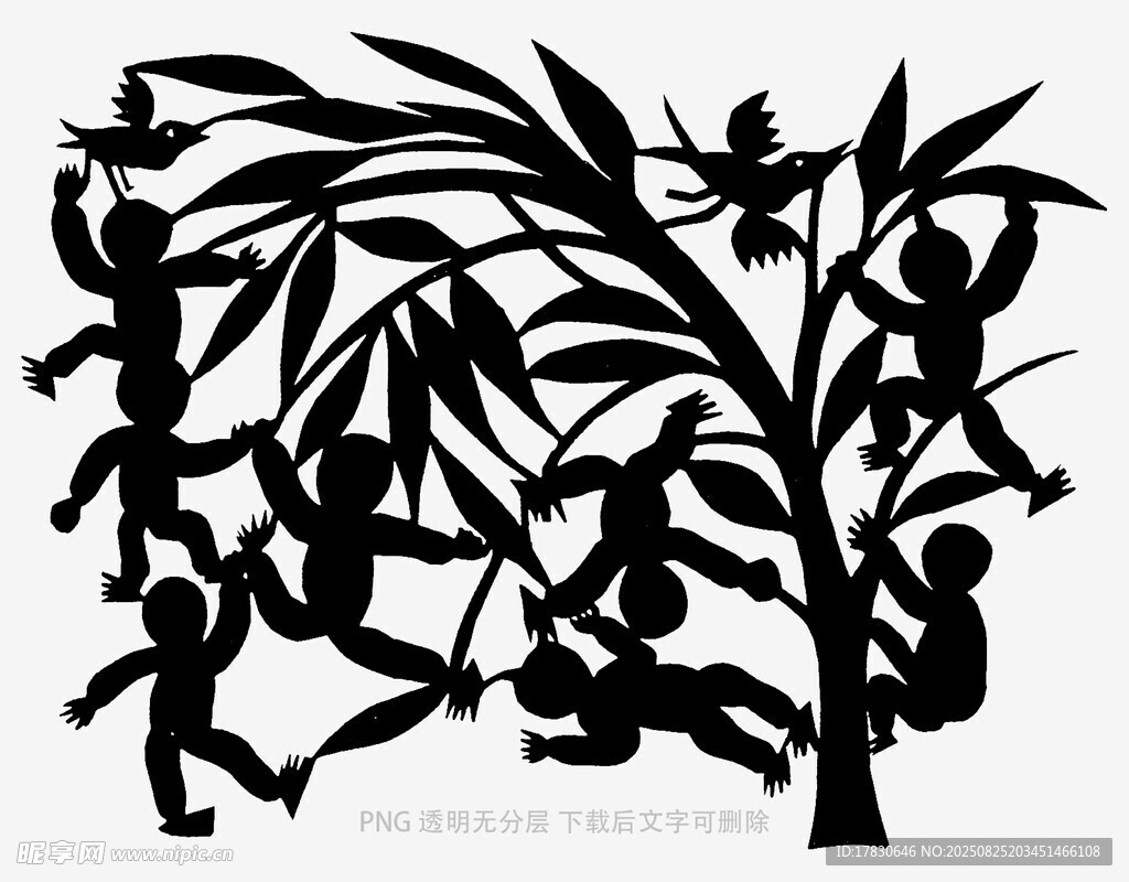 兒童圍繞竹子嬉戲剪影